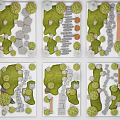 Decorative Garden Layout with Green Lawn Various Stone Pathways Bushes and Stone Lanterns