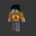 Pixel Art Train Character Wearing Yellow Shirt With Red Heart And Blue Pants
