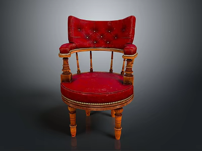 Classic Single Armchair With Red Upholstery Wooden Armrests And Tufted Backrest 3d model