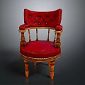Classic Single Armchair With Red Upholstery Wooden Armrests And Tufted Backrest