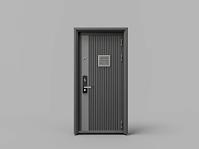Gray Metal Security Door With Modern Vertical Stripes And Secure Lock Design 3d model