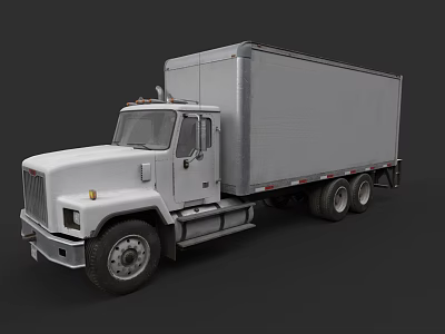 White Cargo Truck With Large Enclosed Box Cab And Double Rear Wheels 3d model