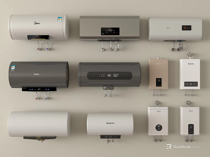 Daily Electrical Appliances Featuring Various Wall Mounted Water Heaters in Different Designs 3d model 