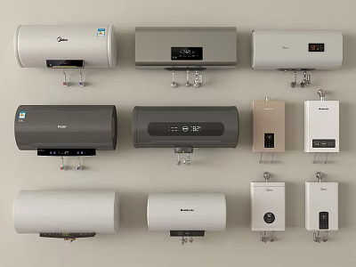 Daily Electrical Appliances Featuring Various Wall Mounted Water Heaters in Different Designs 3d model