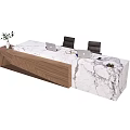 Modern Reception Desk With Marble Countertop Office Chairs Laptops Wooden Cabinet And Potted Plant