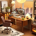 French Retro Desk Retro Carpet Mural 3d model