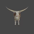 Brown And White Bull With Long Horns Standing On Plain Background 3d model