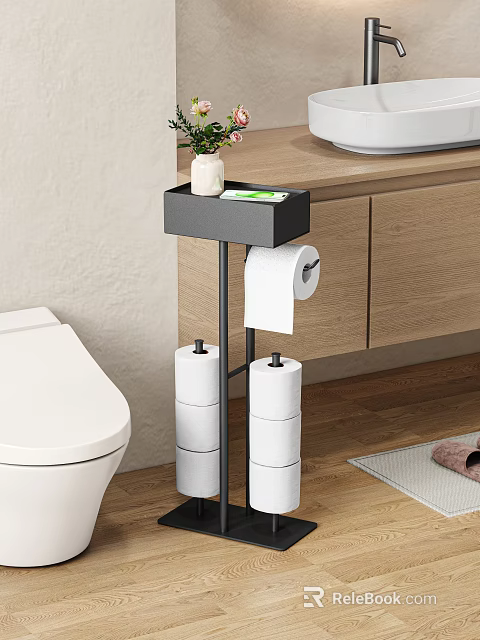 Bathroom Toilet With Toilet Paper Holder Spare Rolls Vanity And Wooden Floor 3d model 