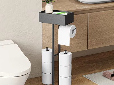 Bathroom Toilet With Toilet Paper Holder Spare Rolls Vanity And Wooden Floor 3d model