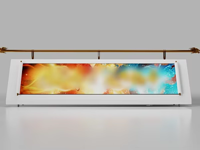 Modern Reception Desk With Sleek White Design And Vibrant Colorful Art Panel 3d model