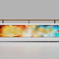 Modern Reception Desk With Sleek White Design And Vibrant Colorful Art Panel