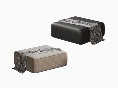 Stylish Black and Beige Ottoman with Plaid Pattern Blanket for Living Room Decor 3d model