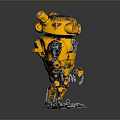 Yellow Worn Mechanical Robot Character With Round Eyes Biomorphic Ears And Metal Clawed Legs