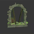 Ancient Style Stone Arch Structure With Wooden Beams And Stone Base