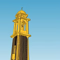 Golden Dome Bell Tower With Brown Decorative Structure And Blue Sky 3d model