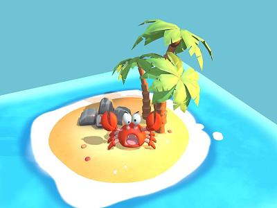 Small Island Plant Coconut Tree Cartoon Scene Cartoon Crab Cartoon Stone Cartoon Plant Hand-painted Scene Styled Scene model