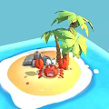 Scenic Tropical Island With Sandy Beach Palm Trees Red Crab And Clear Blue Water