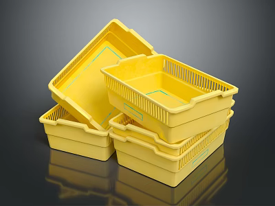Yellow Plastic Storage Baskets Stackable Design For Home Organization Practical Durable Containers For Daily Use 3d model