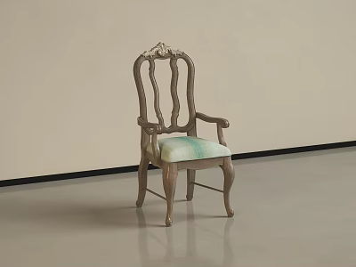 Classic Wooden Dining Chair With Ornate Carved Backrest Armrests And Pastel Upholstered Seat 3d model
