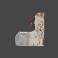 Motorcycle with cart parked near white wall and rusted door beside red flowers
