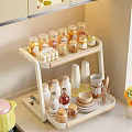 Practical Kitchen Storage Shelf With Glass Spice Jars Containers Dishes And Utensils