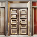 Luxurious Gold Metal Double Doors With Decorative Panels And Classic Frame Design