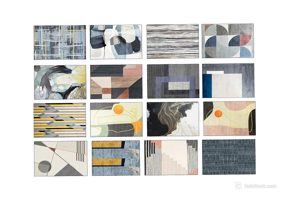 Modern Abstract Square Rugs With Various Geometric Patterns And Colorful Designs 3d model 