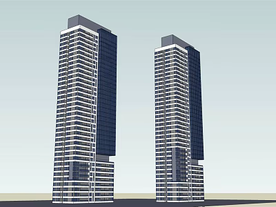 Two Modern High Rise Residential Towers With Glass Facades And Balconies 3d model