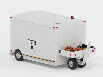 White TUG Utility Vehicle With Red Warning Light Loaded Orange Black Balls And Side Stripes 3d model