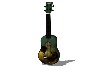 Instruments And Art Supplies Featuring Ukulele With Colorful Painted Design On Body 3d model