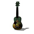 Instruments And Art Supplies Featuring Ukulele With Colorful Painted Design On Body