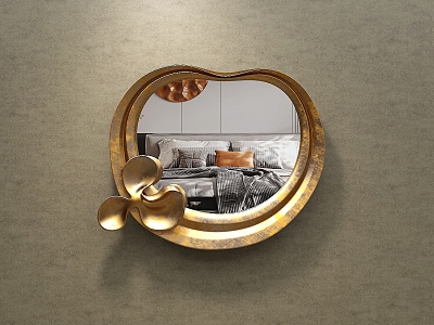 Light Luxury Decorative Mirror Special-Shaped Hanging Mirror Dressing Mirror Bedroom Copper Gold Retro Bathroom Mirror Art Mirror 3d model