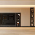 Modern Living Dining Room Interior With Open Concept TV Wall And Marble Coffee Table