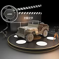 Vintage Movie Theme Display With Old Jeep Clapperboard Film Reel Director's Chair Camera