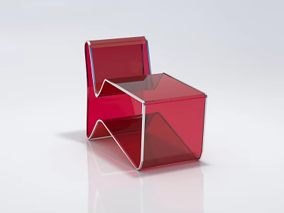 Red Transparent Acrylic Leisure Chair With Modern Geometric Design And Unique Structural Shape 3d model