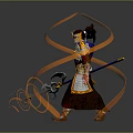 Armored Warrior Character With Mythical Beast Holding Sword And Orange Ribbons