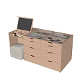 Elegant Jewelry Display On Wooden Dressing Table With Mirror And Drawer Cabinet