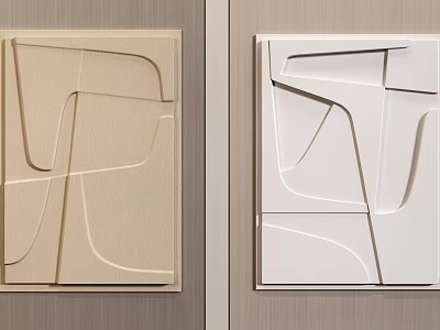 Textured Abstract Geometric Wall Decor in Beige and White on Wooden Wall 3d model