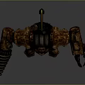 Sci Fi Mechanical Robot Character Featuring Rusty Metal Body Green Glowing Lights And Head Antenna