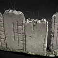 Broken Stone Wall Structure With Cracks Fence Like Lines And Green Plants At Base