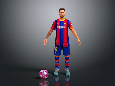 Man Wearing Barcelona Football Jersey With Red Blue Stripes Number 10 And Soccer Ball 3d model