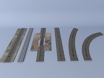 Railway Track Infrastructure With Straight Curved Sections And Track Components 3d model
