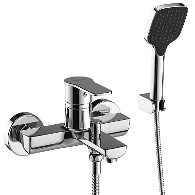 Modern Bathroom Faucet Set With Wall Mounted Chrome Finish And Handheld Showerhead 3d model