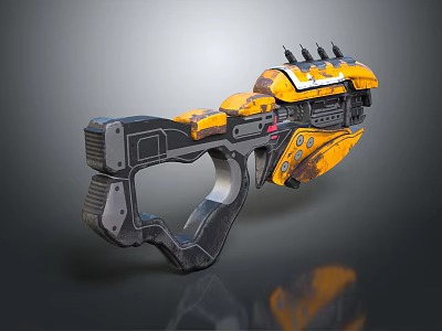 Futuristic Sci Fi Gun With Yellow Black Design Spiked Barrels And Mechanical Grip Details 3d model