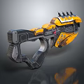 Futuristic Sci Fi Gun With Yellow Black Design Spiked Barrels And Mechanical Grip Details