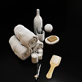 Modern Minimalist Bathroom Accessories with Rolled Towels Candles Toothbrushes Soap Dish Comb And Ceramic Bottle