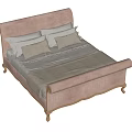 Elegant Upholstered Double Bed With Light Pink Headboard Footboard Wooden Legs And Pillows