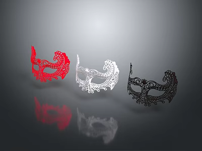 Elegant Decorative Masks In Red White Black With Intricate Patterns For Party Accessories 3d model