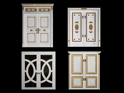 Various Decorative Double Doors With Gold Accents And Panel Patterns For Interior Design 3d model