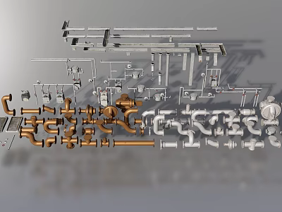 Industrial Equipment Components Including Metal Pipes Fittings And Mechanical Parts 3d model